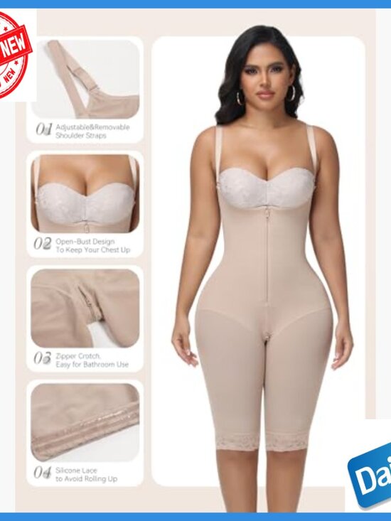 Medium Tummy Control Shapewear Bodysuit with Zipper, Adjustable Straps, - Picture 3 of 7